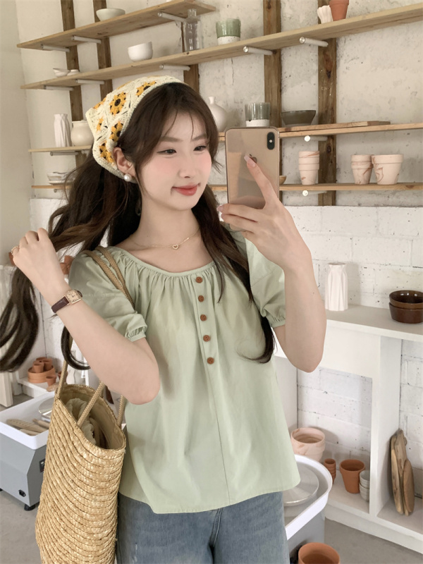 Korean age-reducing puff sleeve design small loose shirt
