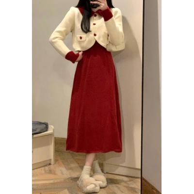 New spring suit new style this year's popular small fragrance style wear New Year suit long skirt women's autumn and winter red dress