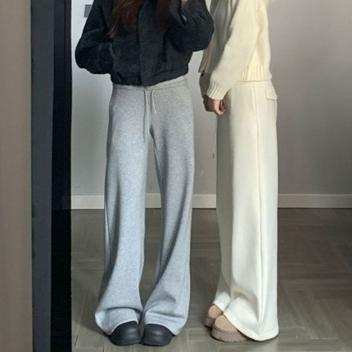 Plush pure cotton Chinese cotton internet celebrity popular winter style lazy style drawstring thread splicing straight slimming pants