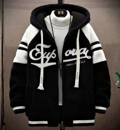 Lamb down down jacket men's winter thickened warm trendy brand new hooded casual jacket men's pellet fleece jacket