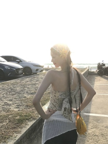 French retro hot girl printed sleeveless vest for women in summer design short slim pure strapless top