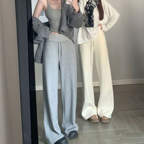 Plush pure cotton Chinese cotton internet celebrity popular winter style lazy style drawstring thread splicing straight slimming pants