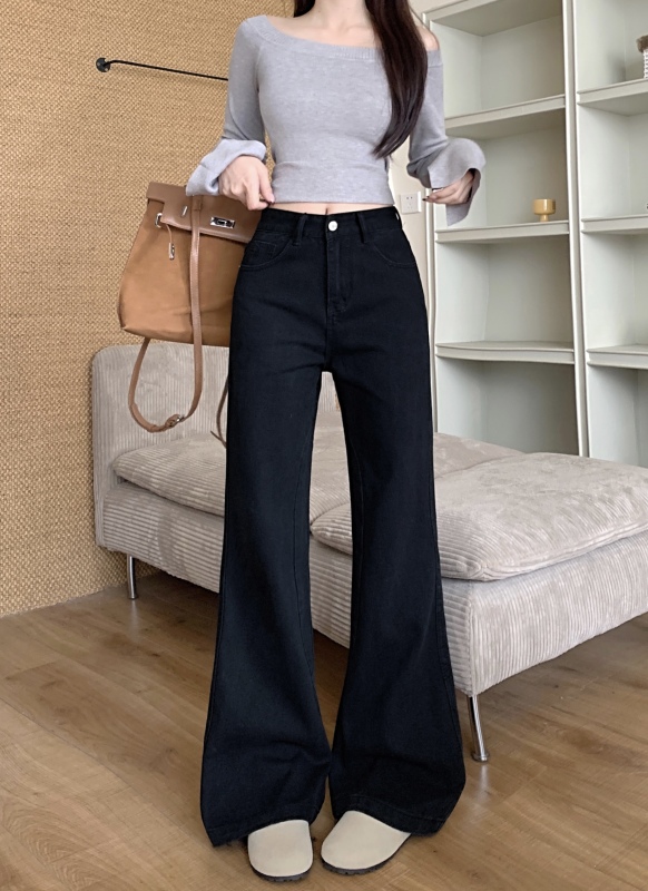 American style jeans for women's new high-waist loose slim flared floor pants