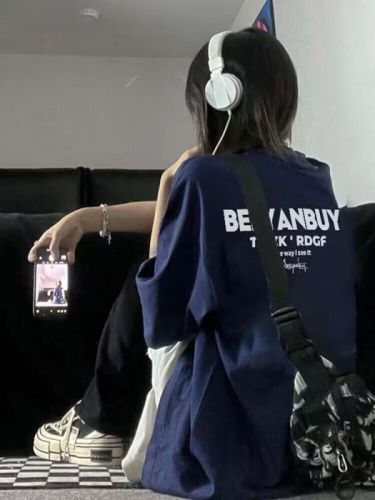 Pure cotton combed tight 200g 100% cotton live quality front printed loose short-sleeved T-shirt for women