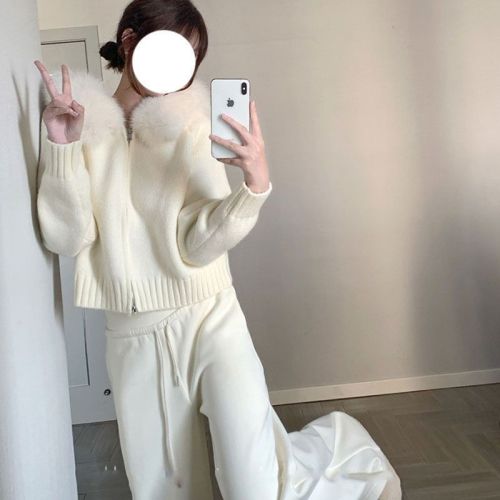 Plush pure cotton Chinese cotton internet celebrity popular winter style lazy style drawstring thread splicing straight slimming pants