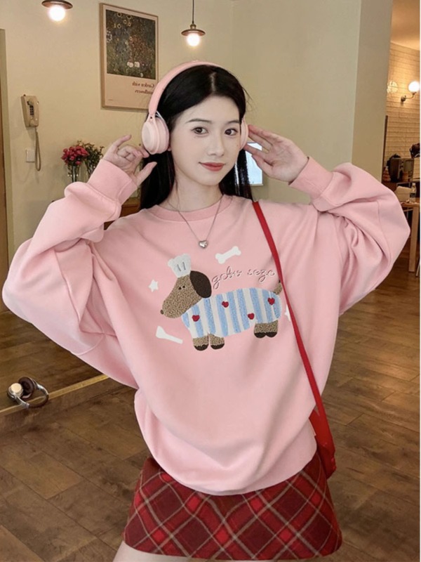 American sweatshirt for women early autumn new printed couple long sleeves oversize Korean loose round neck top