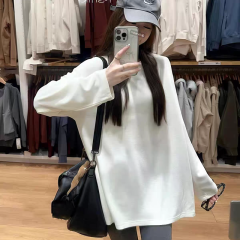 Large size lazy style loose and slim casual round neck long sleeve T-shirt women's base shirt top
