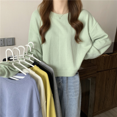 Minnie velvet 250g small long-sleeved short T-shirt for women's spring and autumn design niche and versatile bm sweatshirt