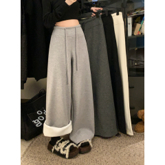 New cashmere pants plus velvet drawstring draped wide-leg pants casual pants for women
