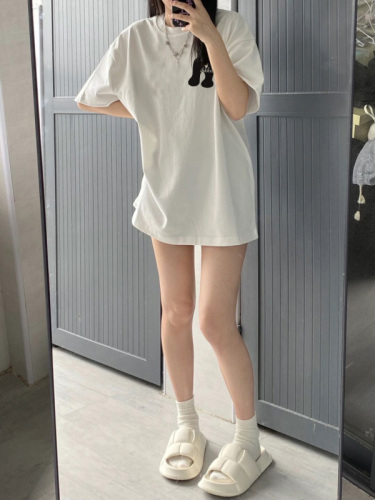 White short-sleeved T-shirt for women in summer Korean style outfit bottom missing design niche tea style top