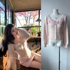 2toyoung flower blooming in the middle of the summer hand-ordered wool knitted cardigan for women in spring base beautiful sweater top
