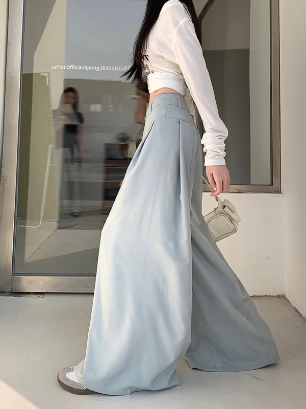 Design-sensual suit pants casual pants for women spring gray pants wide-leg pants loose high waist drooping floor pants