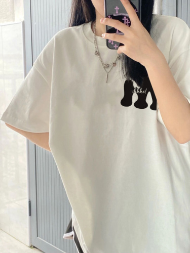 White short-sleeved T-shirt for women in summer Korean style outfit bottom missing design niche tea style top