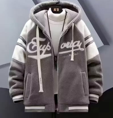 Lamb down down jacket men's winter thickened warm trendy brand new hooded casual jacket men's pellet fleece jacket