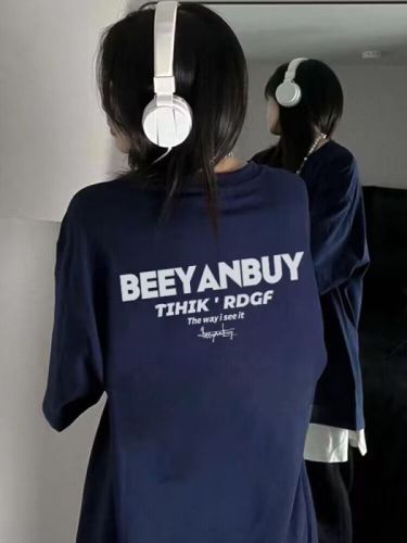 Pure cotton combed tight 200g 100% cotton live quality front printed loose short-sleeved T-shirt for women