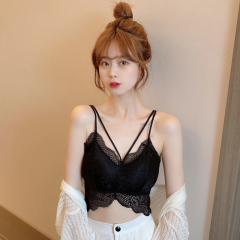 Black lace suspender vest for women in spring and summer wear inside and underwear for anti-exposure underwear cross-bearing beautiful back strapless top