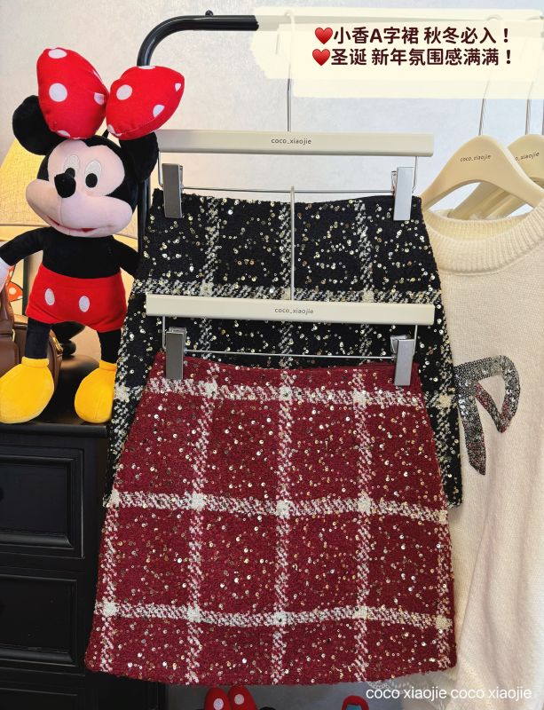 Sweet red small fragrance style heavy industry skirt New Year atmosphere festive versatile short skirt A-line skirt