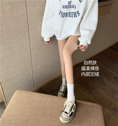 Bare-legged artifact double-layer plus velvet thickened fake translucent meat pantyhose nude feeling leggings