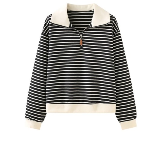 polo collar sweatshirt for women in spring and autumn winter small short jacket striped long sleeve top pullover knit sweater