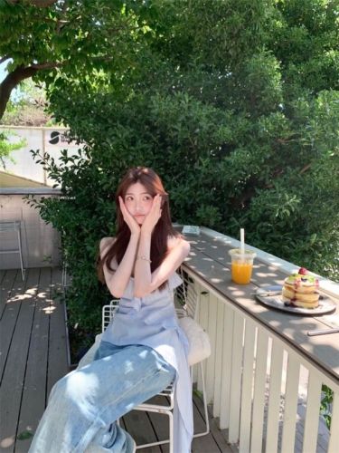 Korean holiday style layered suspender vest iris dress