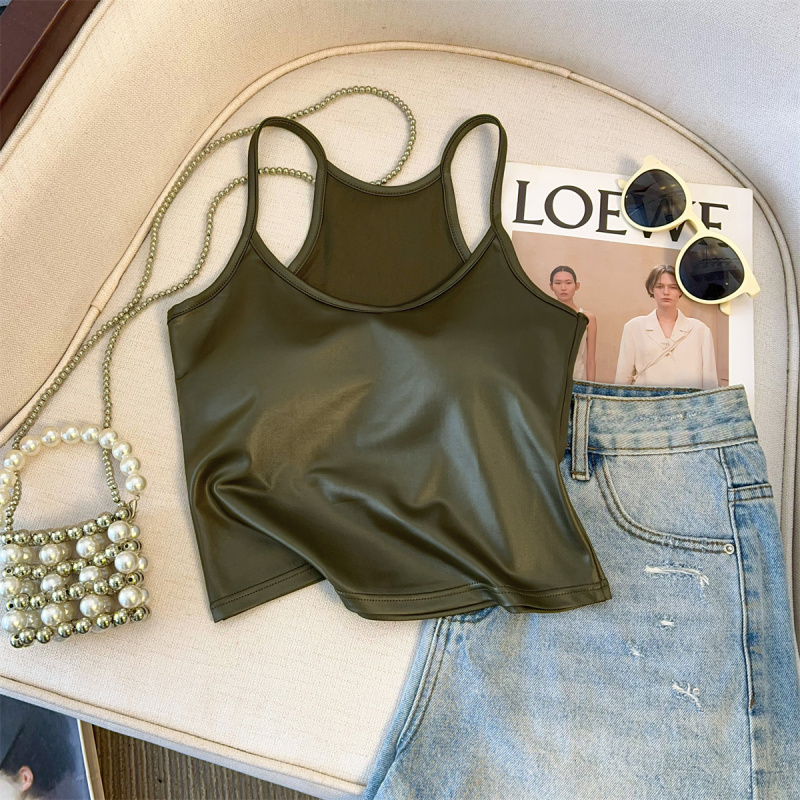 Summer American hot girl wears a strapless breast with breast pad for women's new style to look slim and sexy pu leather vest sling