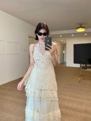 Early spring lace handmade o knitted air-quality suspender elegant high waist lace splicing cake skirt two pieces