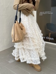 Heavy Industry Design Sense 2025 Early Spring French Flower Lace Skirt Princess Flush Cake Long Skirt