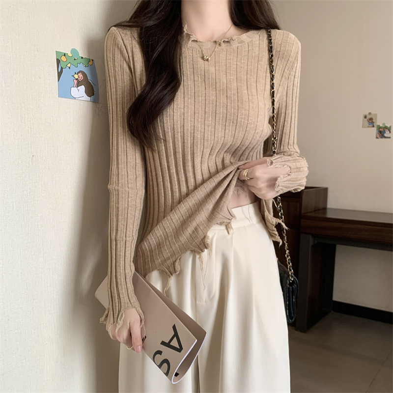 New autumn style high-end base shirt with knitted sweater design crammed ripped body slim