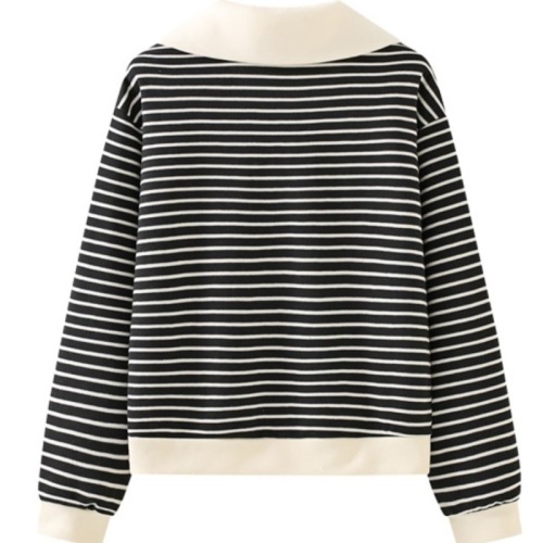 polo collar sweatshirt for women in spring and autumn winter small short jacket striped long sleeve top pullover knit sweater