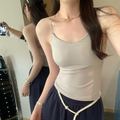 Sexy hot girl backless strap sleeveless suspender women's spring and summer new style outside and inside with chest pad top