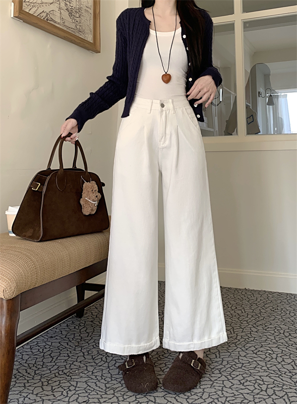 White high waist wide-leg soft jeans for women in 2025 new loose straight small draped floor pants