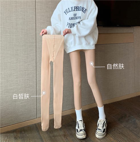 Bare-legged artifact double-layer plus velvet thickened fake translucent meat pantyhose nude feeling leggings