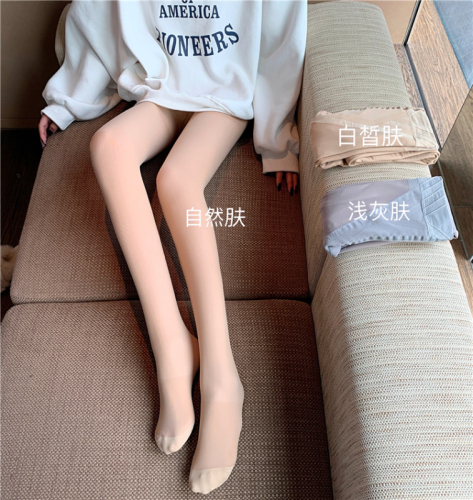 Bare-legged artifact double-layer plus velvet thickened fake translucent meat pantyhose nude feeling leggings