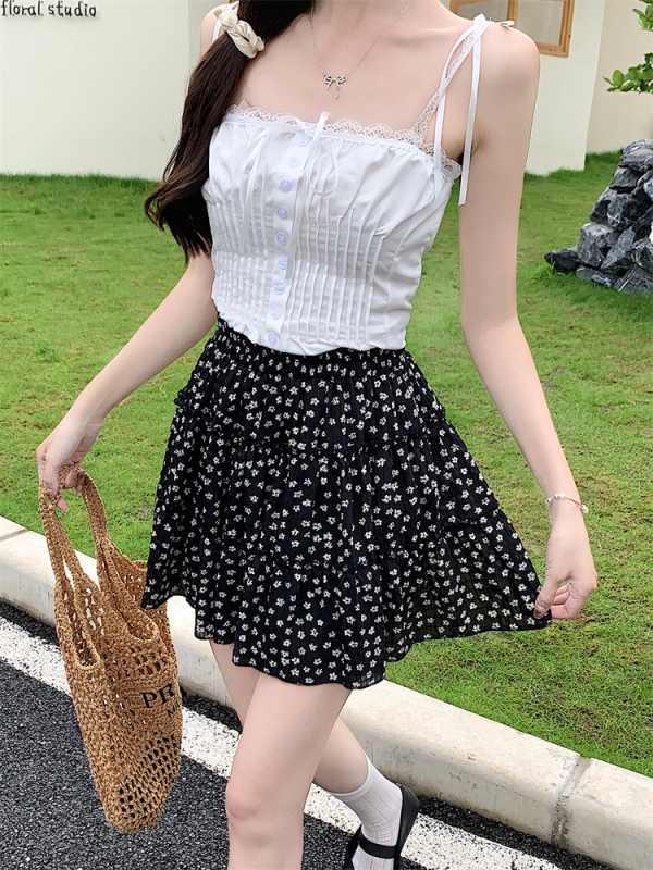 Floral cake short skirt for women with high waist large size summer fat mm belly covering and slimming pear-shaped body A-line skirt