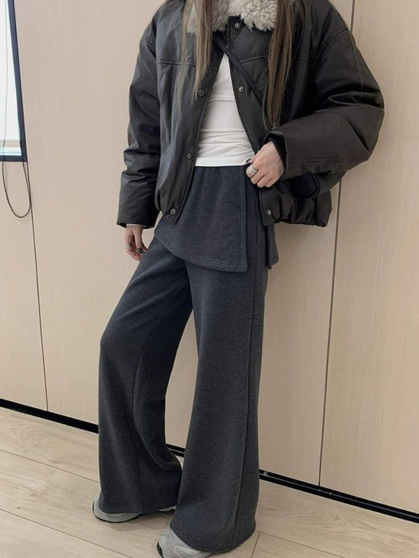 Korean niche design feels slightly flap-flapping butt curtain bell-bottom pants for women in spring season high-waisted slim straight-leg pants