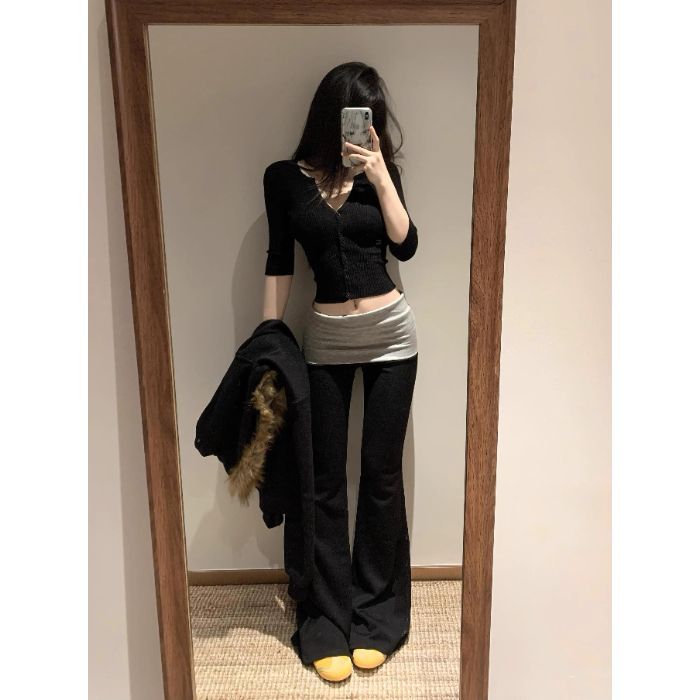 Early spring American hot girls low waist micro-flare casual pants for women in autumn and winter plus velvet slim slim yoga sports pants