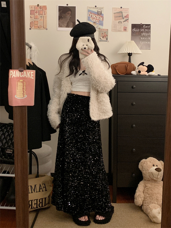 All-match classic sequin temperament fishtail skirt Christmas atmosphere long skirt