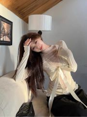 Hot girl solid color velvet strap T-shirt for women in spring new style with chest pad inner vest two-piece set