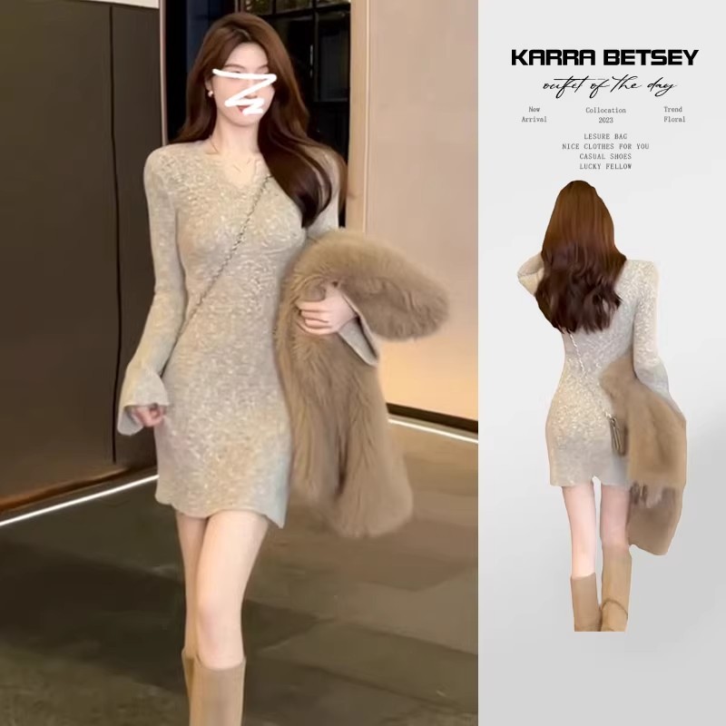 New spring small dress for women early autumn bottoming skirt high-end sexy knitted hip-pack skirt