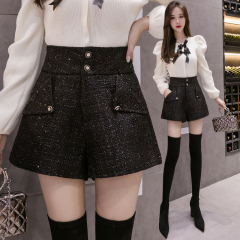 100% loose Korean style slim sequin shorts women's wide-leg boot pants