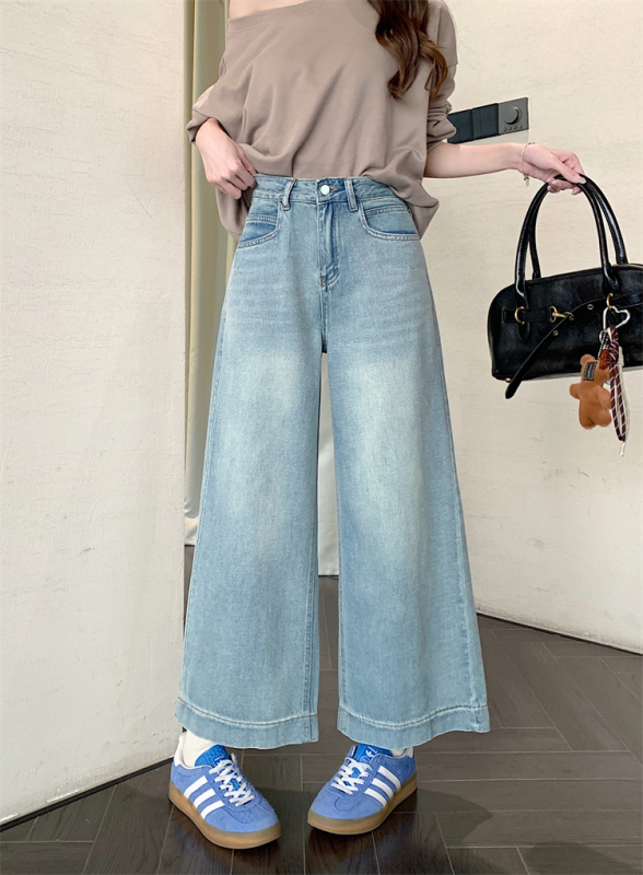 Spring wide-leg jeans for women new high-waisted slim straight and versatile small trousers