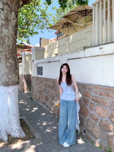 Korean holiday style layered suspender vest iris dress