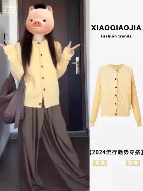 Early autumn Korean style gentle style long-sleeved sweater high-end fashion niche and beautiful round neck knitted versatile cardigan jacket