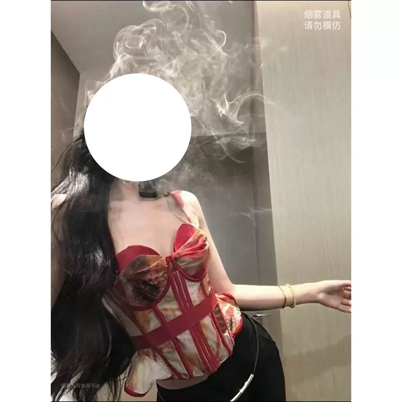New autumn pure sexy cardigan design printed suspender top for women with high waist slim trousers