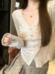 Lace velvet base shirt for women in the new autumn and winter inner wear can wear long-sleeved tops for outside