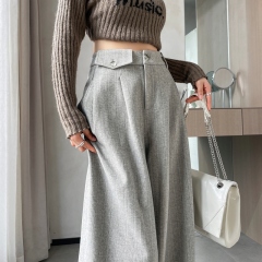 New autumn and winter wheat ear pattern woolen wide-leg pants high waist straight-leg casual floor pants for women