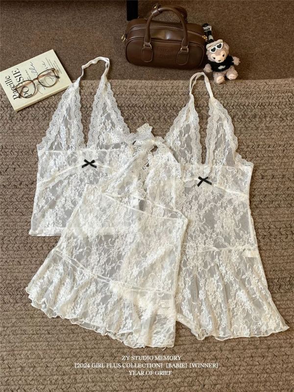 Layered artifact sweet and spicy sexy bow halter neck lace skirt thin slightly transparent base skirt
