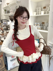 Spring new sweet style fungus lace design fake two-piece slim long-sleeved T-shirt top