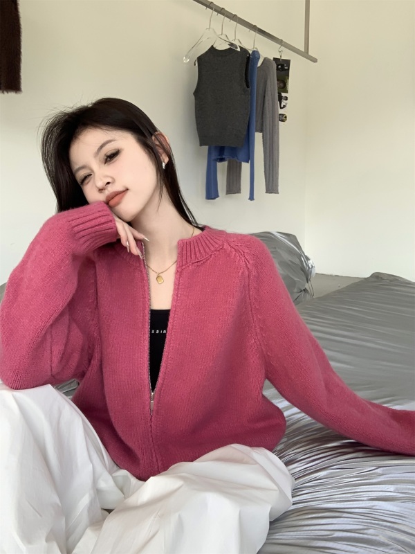 Korean style chic short design niche simple double zipper sweater jacket