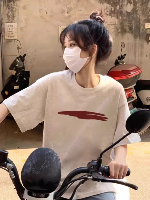 200g combed pure cotton back collar 100% pure cotton loose printed short-sleeved T-shirt